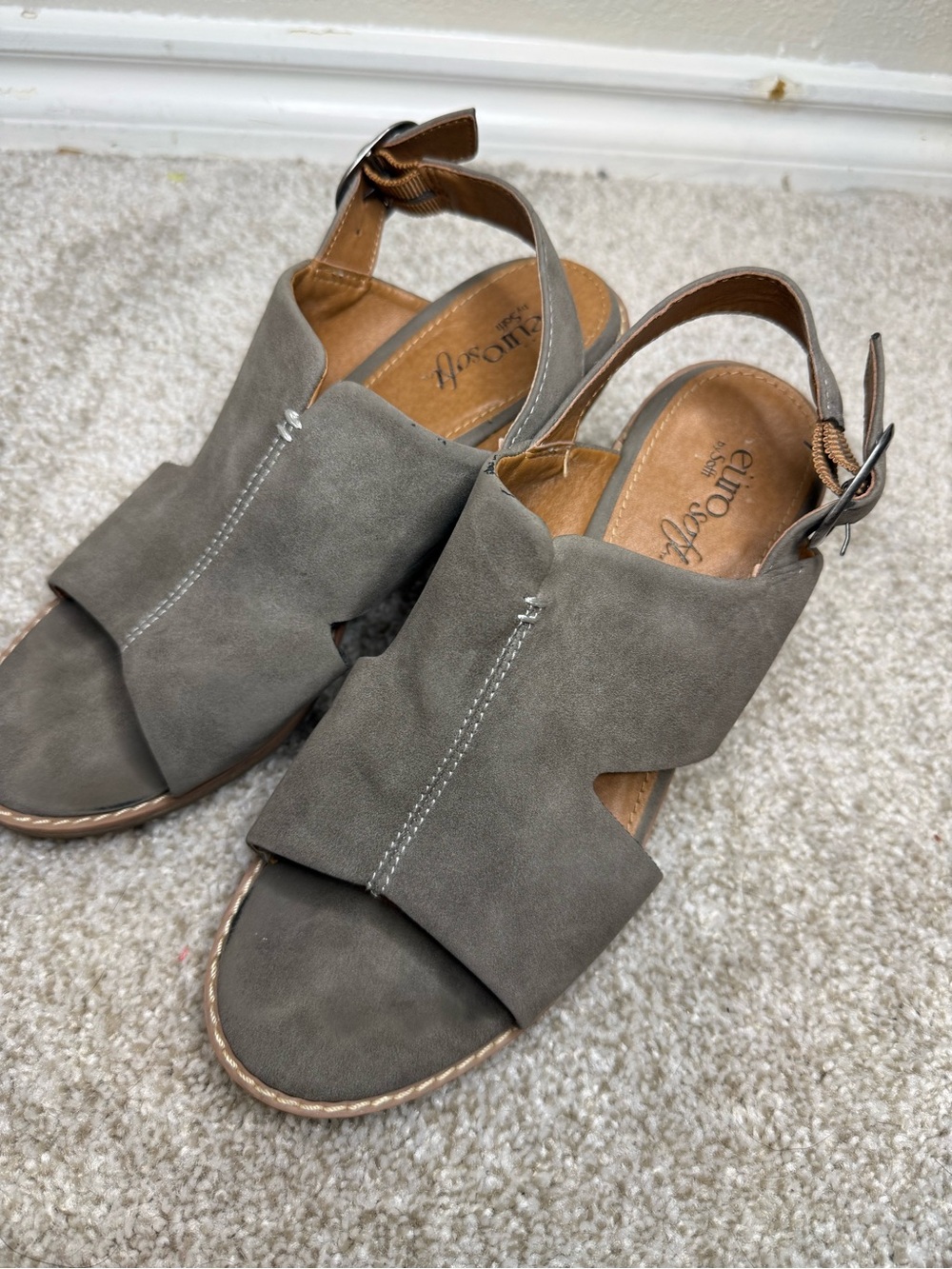Eurosoft‎ Gray Open-Toe Slingback Sandals with Ankle Buckle